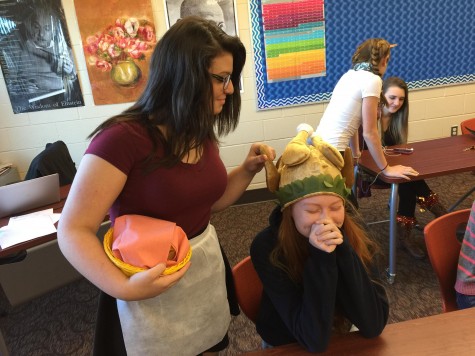 Sophomores Kate Porter and Sophia Papathanasiou show their Thanksgiving spirit during last year's HoliDay. 