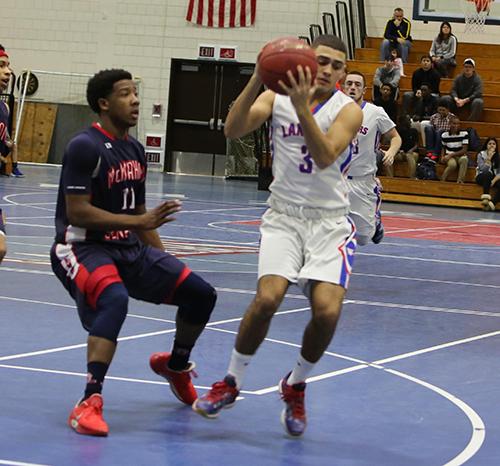 Senior Landon Peabody in boys hoop action earlier this season.